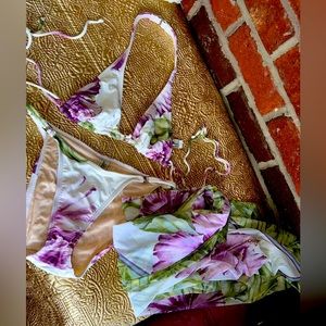 Vintage (90s) Tommy Bahama floral print bikini and sarong sheer wrap coverup